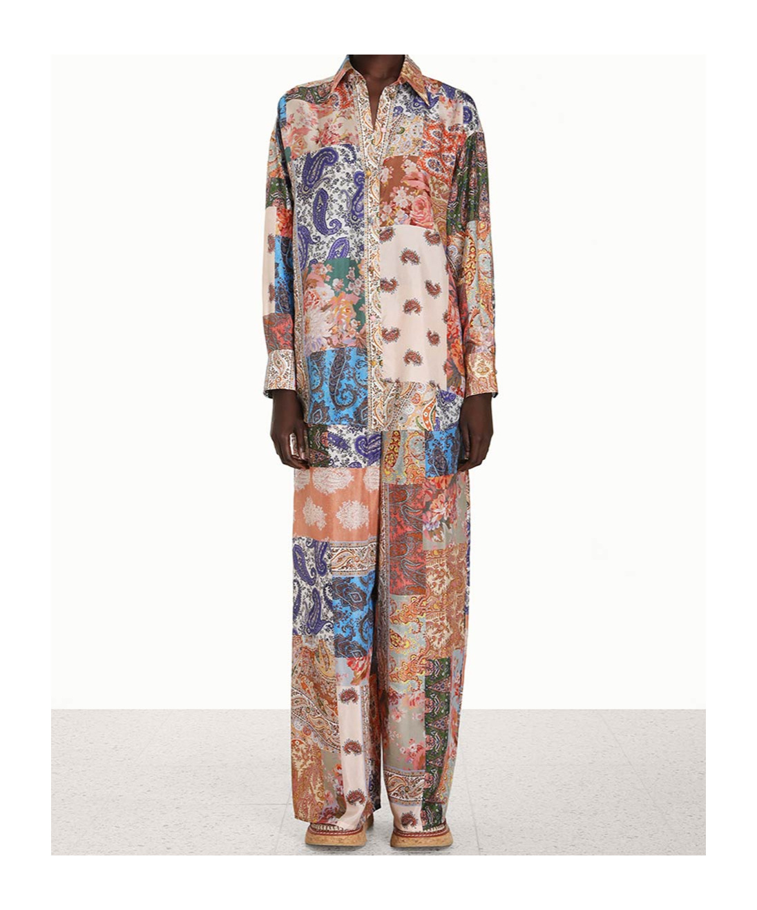 Zimmermann Patchwork Effect Silk Davi Blouse With Jewels Buttons In Nude