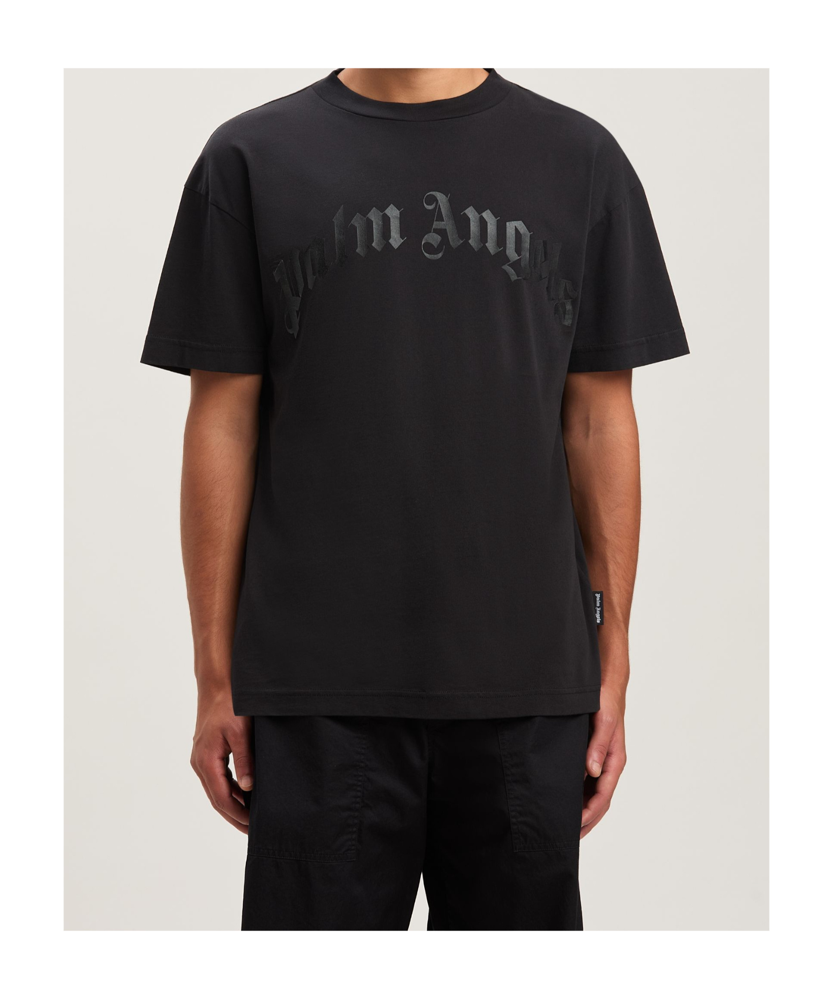 Palm Angels Black Crewneck T-shirt With Maxi Logo Print On The Front In Cotton Man In Black