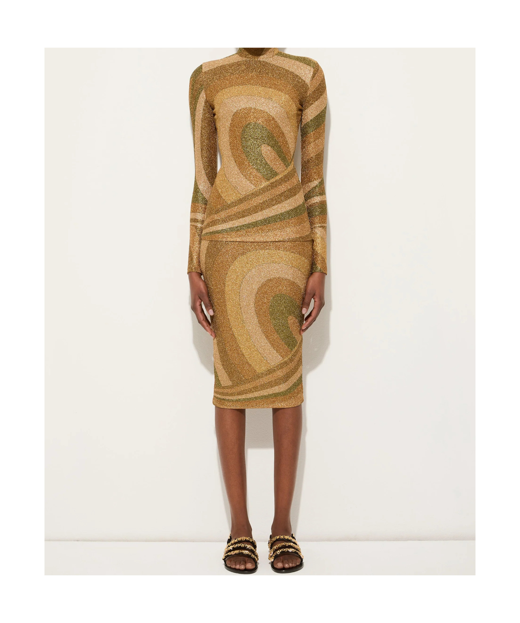Pucci Iride Print Lamé Jersey Midi Skirt In Brown
