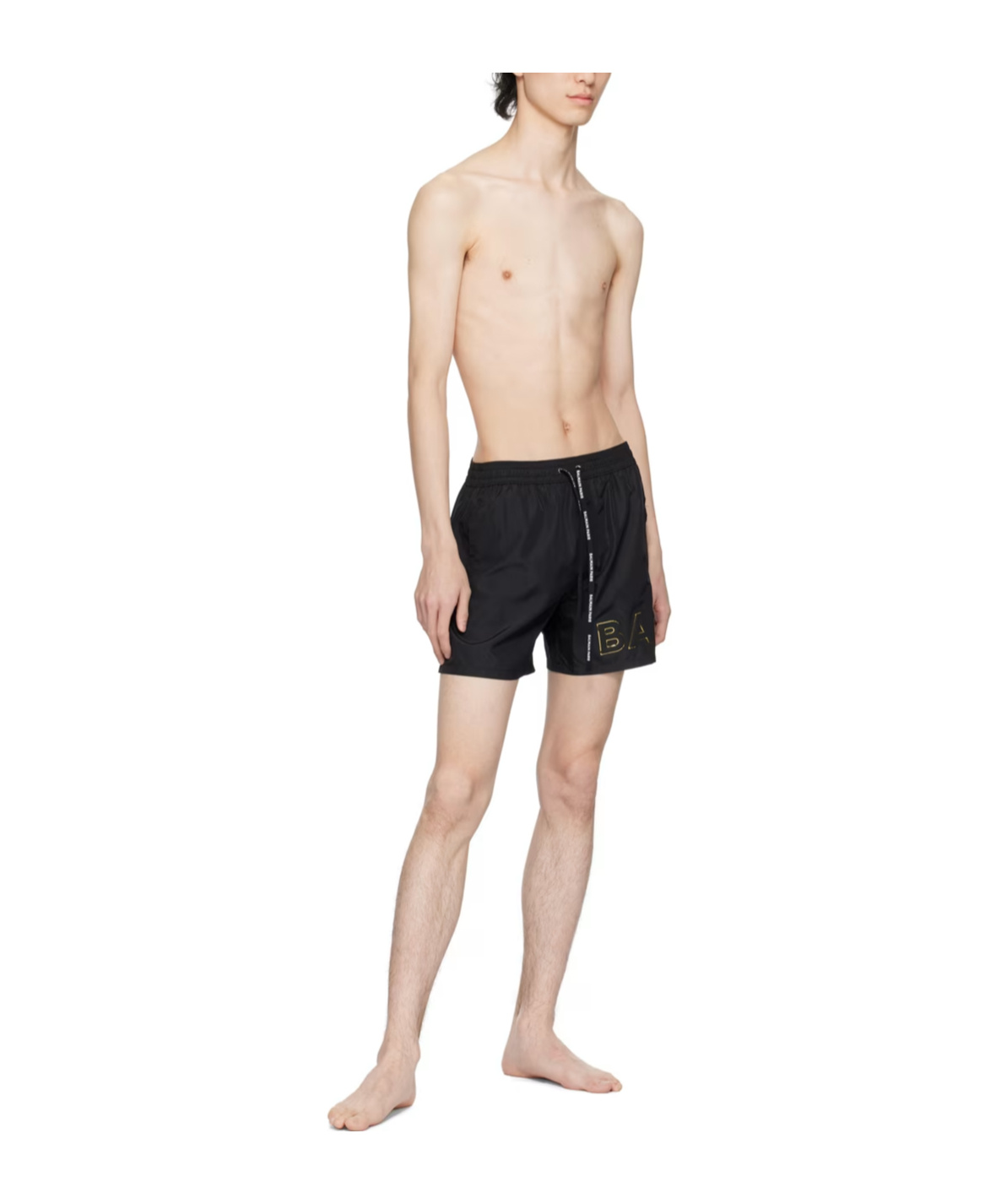 Shop Balmain Embossed-logo Swim Shorts In Black