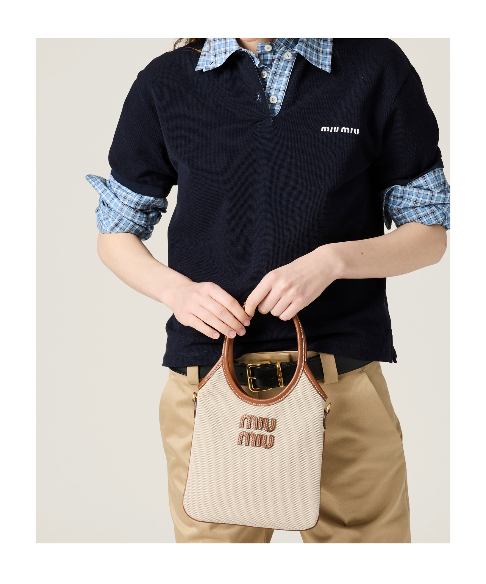 MIU MIU IVY CANVAS AND LEATHER BAG