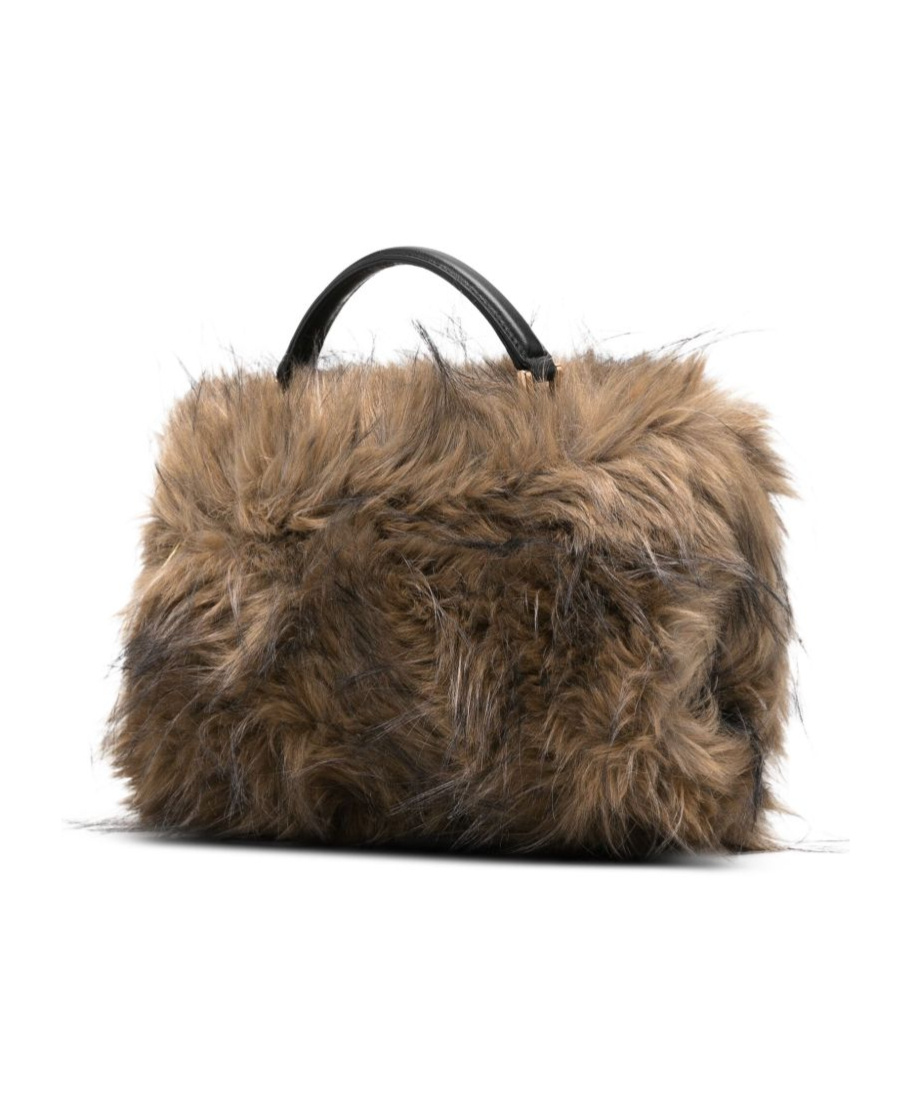 Sacai Mini Handbag With Faux Fur Texture In Sand