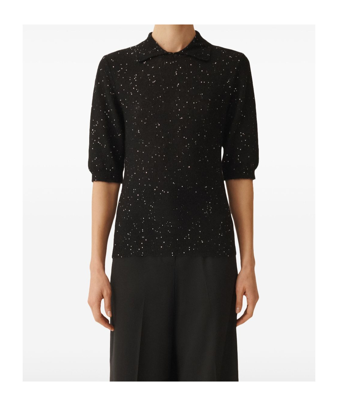 Fabiana Filippi Collared Sequin Polo Top In Black