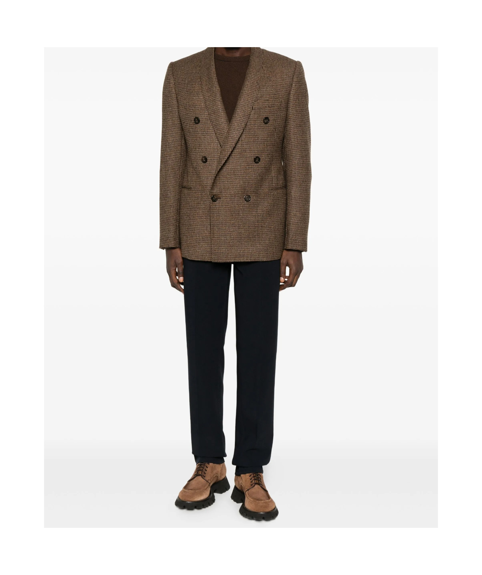 Emporio Armani Houndstooth Double-breasted Jacket In Brown