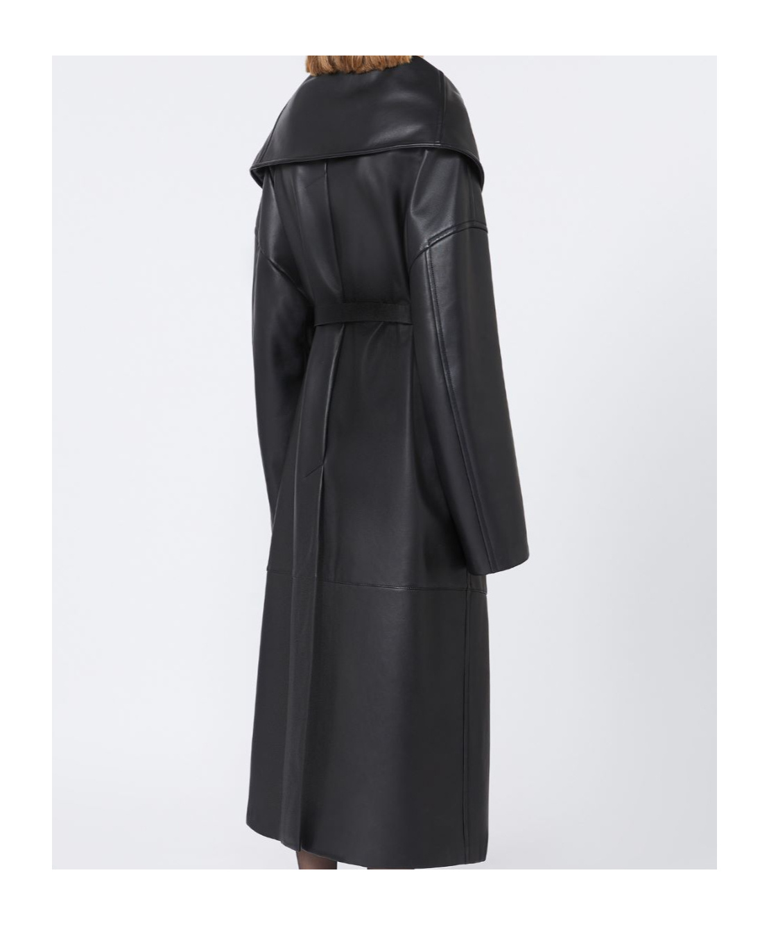 Sportmax Long Leather Coat In Black
