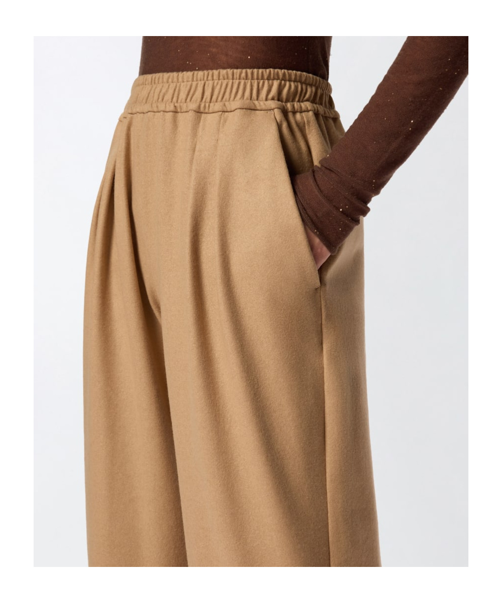 Pinko Long Wide-leg Wool-blend Trousers In Brown