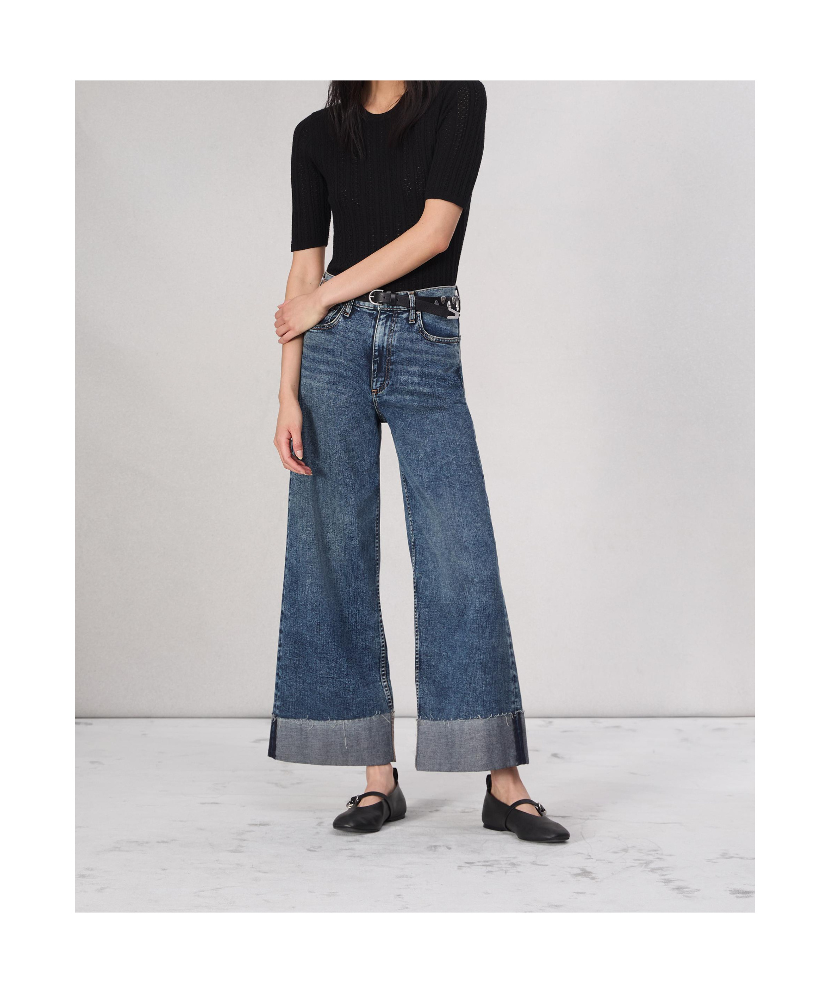 Rag & Bone Sofie Cuffed High Waist Wide Leg Jeans In Mid-indigo