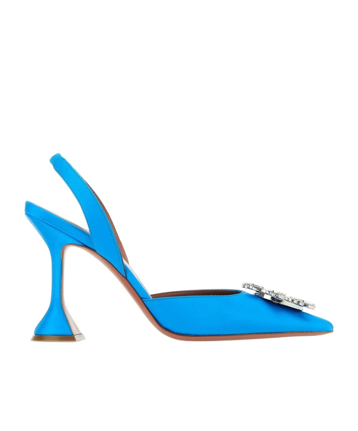 Amina Muaddi Begum Swarovski Crystal-embellished Satin Slingback Pumps In Blue
