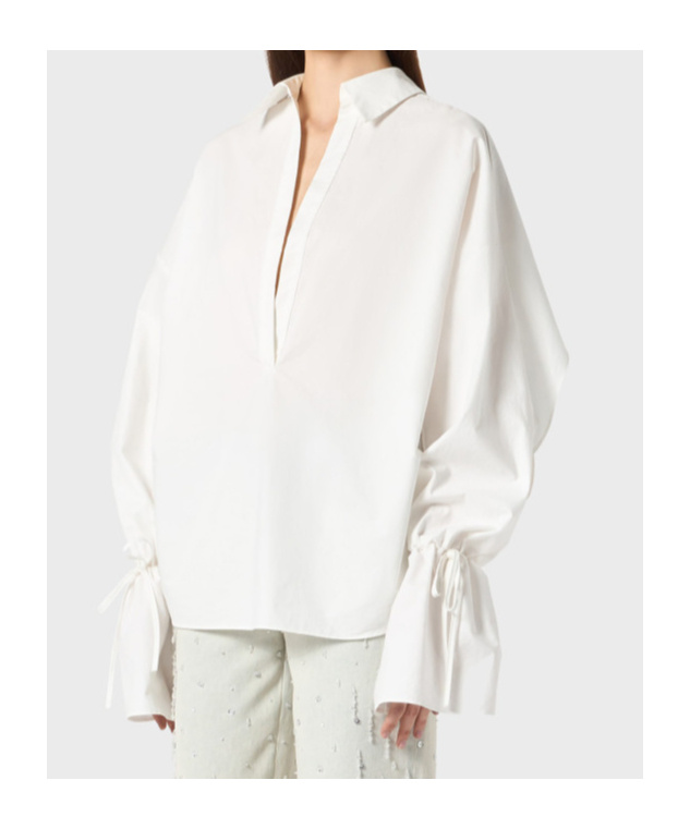 Blumarine Polo Neck Blouse In Poplin In White