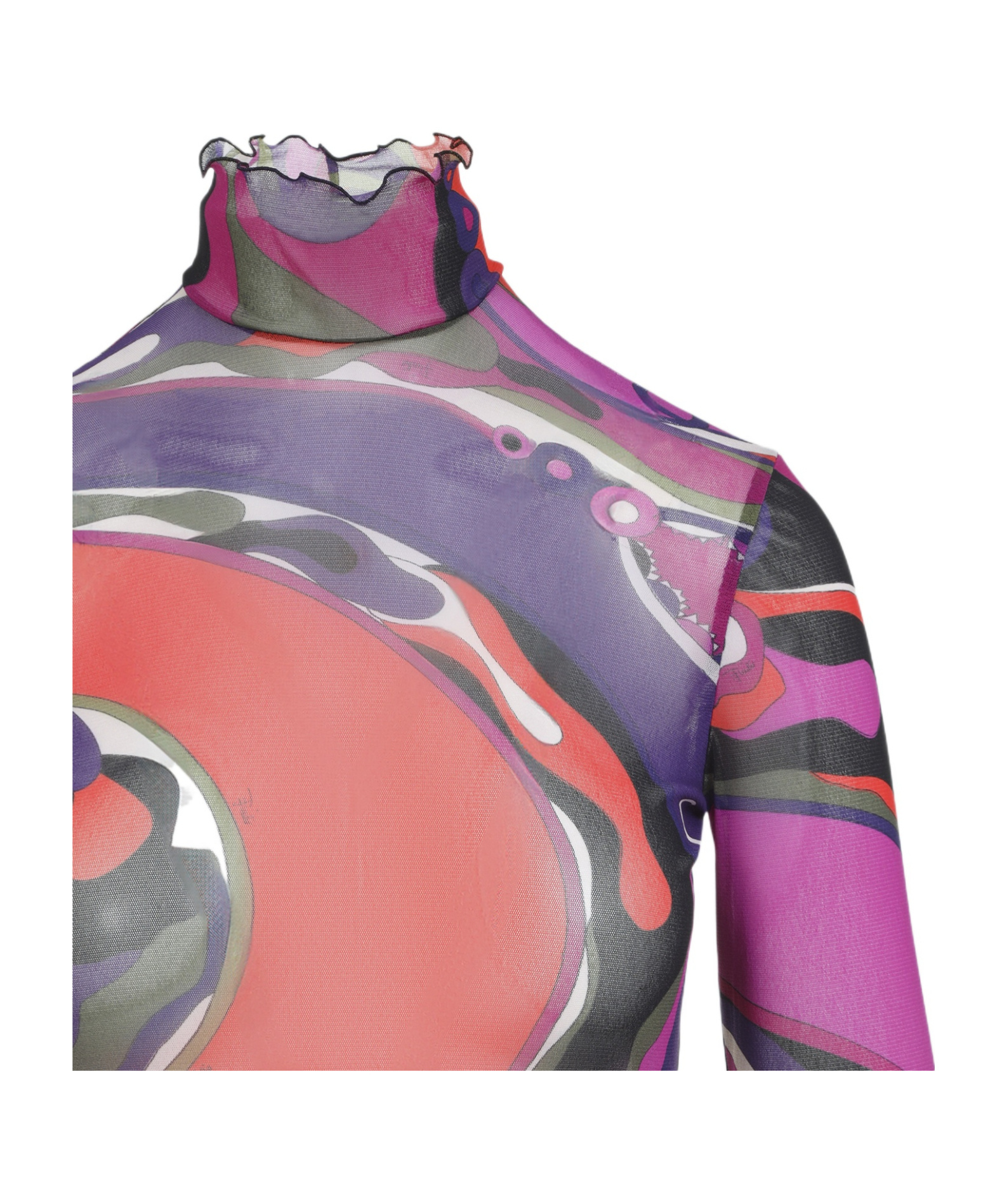 Pucci Sheer Long Sleeve Dress With Ruffled Collar In Multi