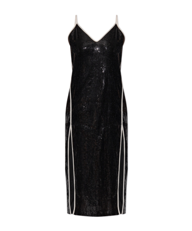 Palm Angels Double Slit Sequin Dress In Black