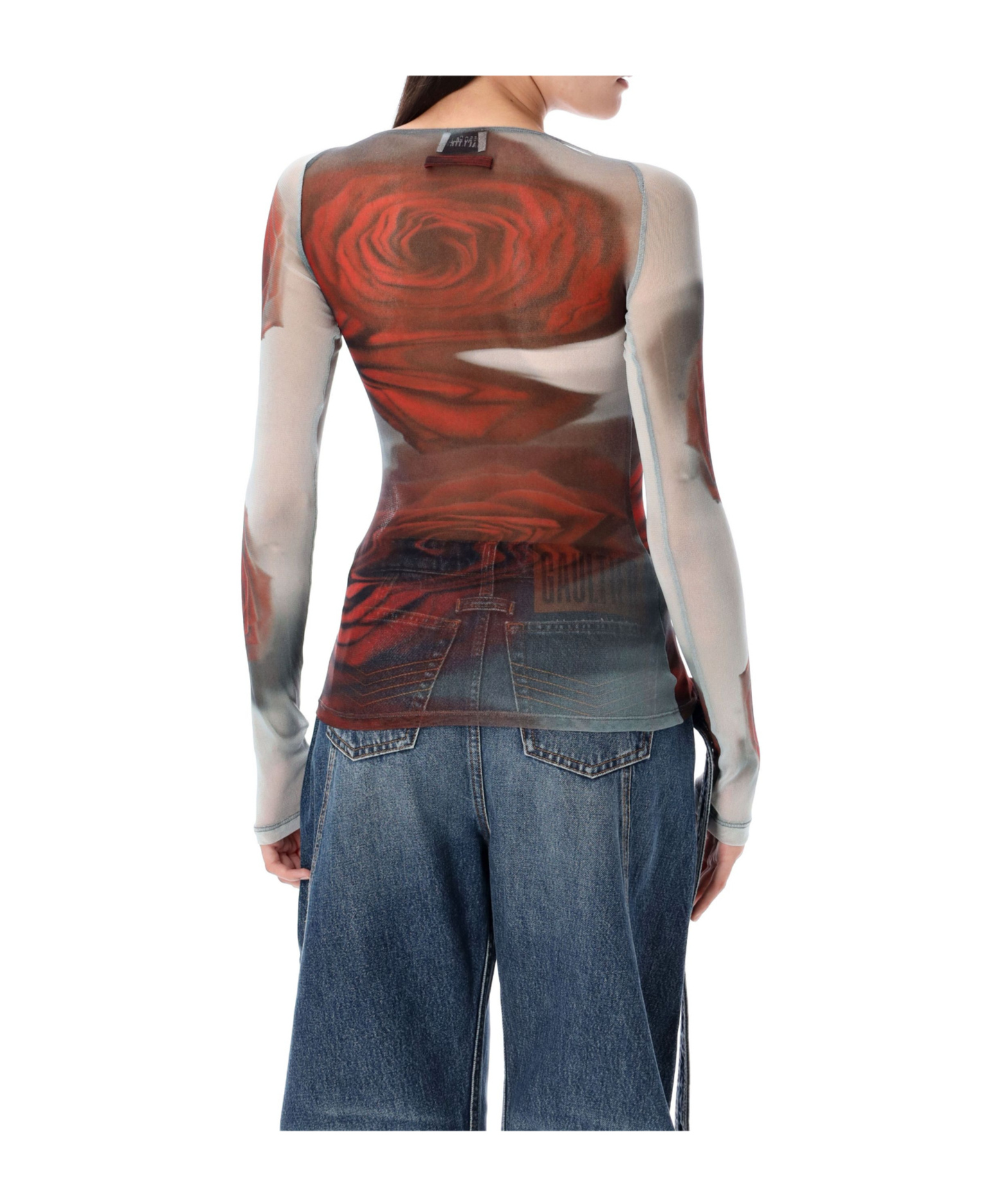 Jean Paul Gaultier Women Blurry Roses Medaillon Print Mesh Boat Neck Top In Brown