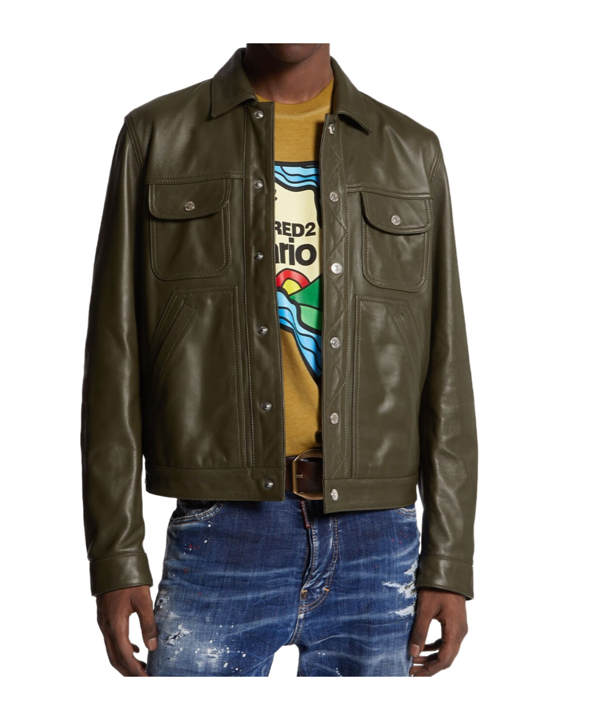 Dsquared2 Long-sleeved Leather Jacket In Black