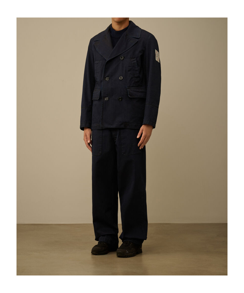 C.p. Company 3/4 Plated Denim Pea Coat In Black