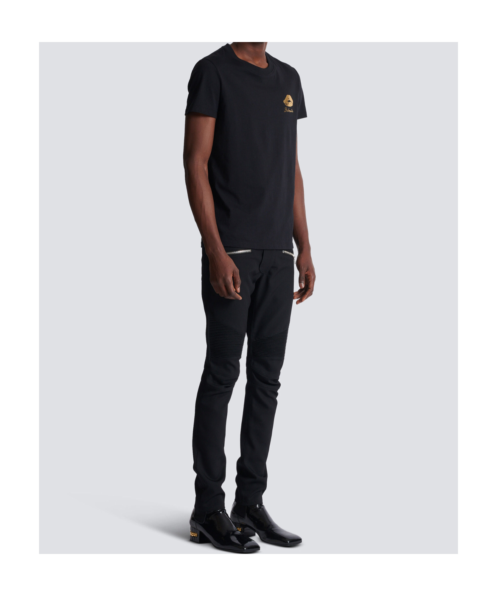 Balmain Black Crewneck T-shirt With Logo Detail On The Front In Black