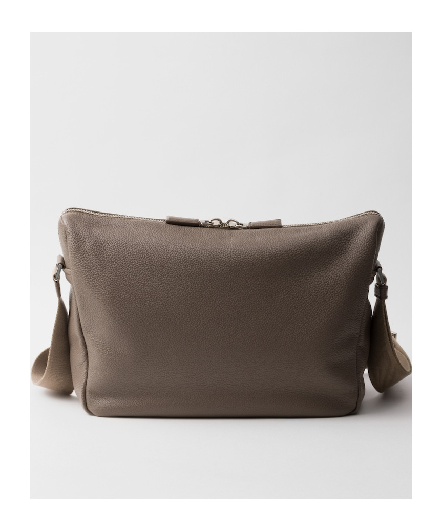 Prada Leather Shoulder Bag In Bamboo Gray