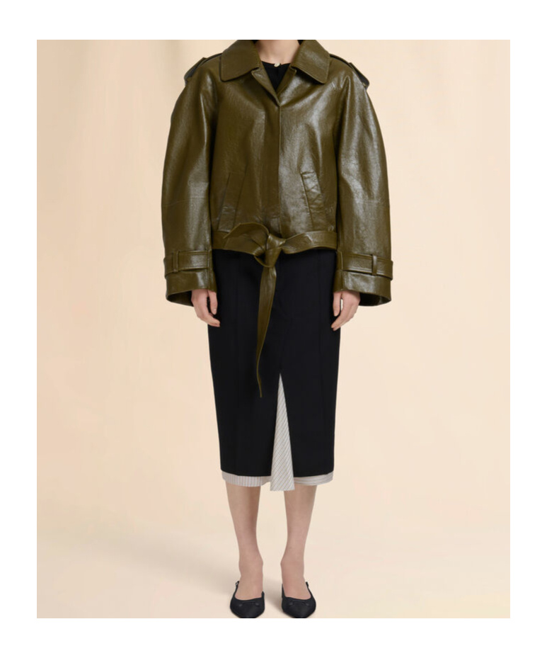 Marni Cropped Leather Jacket In Green