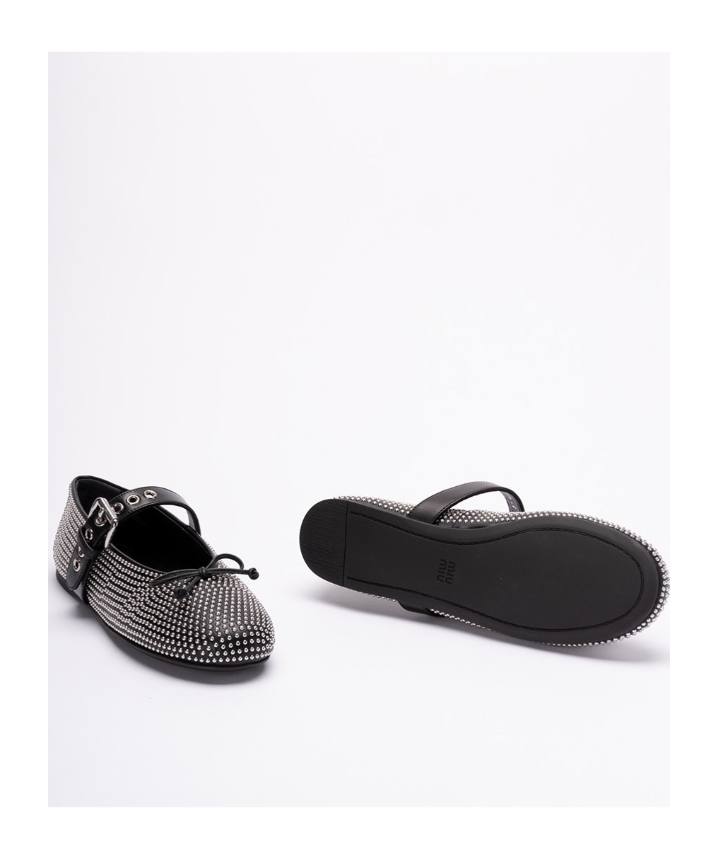 Miu Miu Embellished Leather Ballet Flats In Black