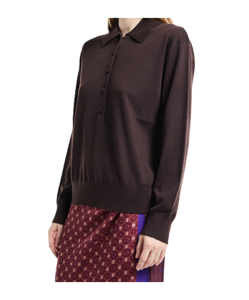 Dries Van Noten Long-sleeved Polo Sweater In Brown