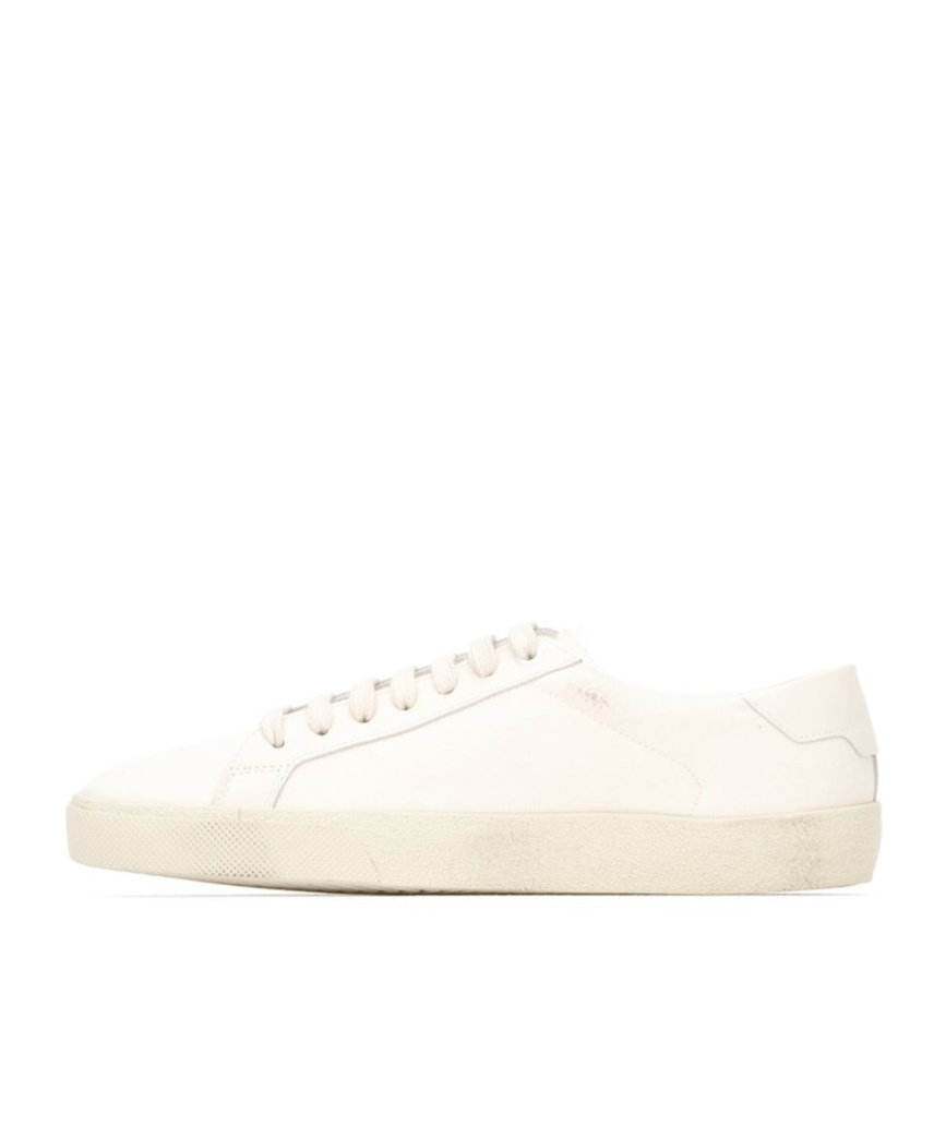Saint Laurent Court Classic Distressed Logo-embroidered Canvas And Leather Sneakers In White