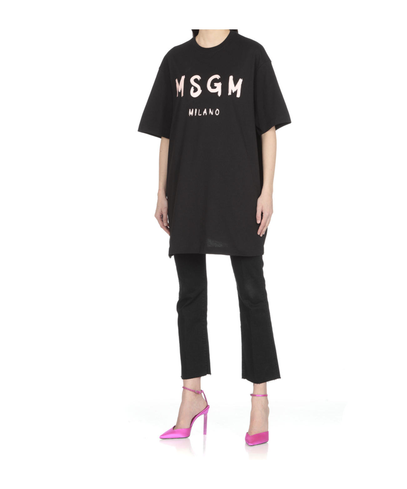 Msgm Logo-print Glitter T-shirt Dress In Black