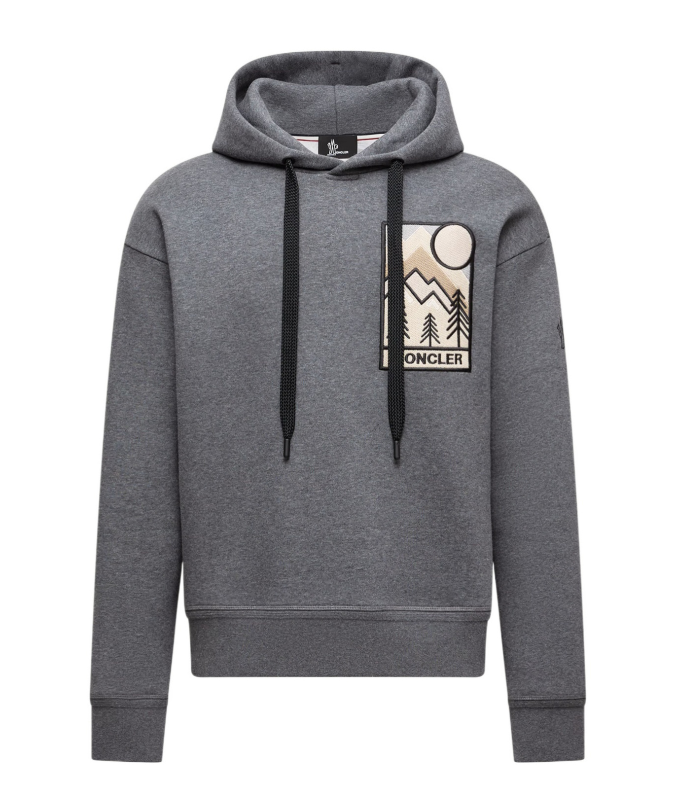 Moncler Mountain Logo Cotton Blend Hoodie In Gray