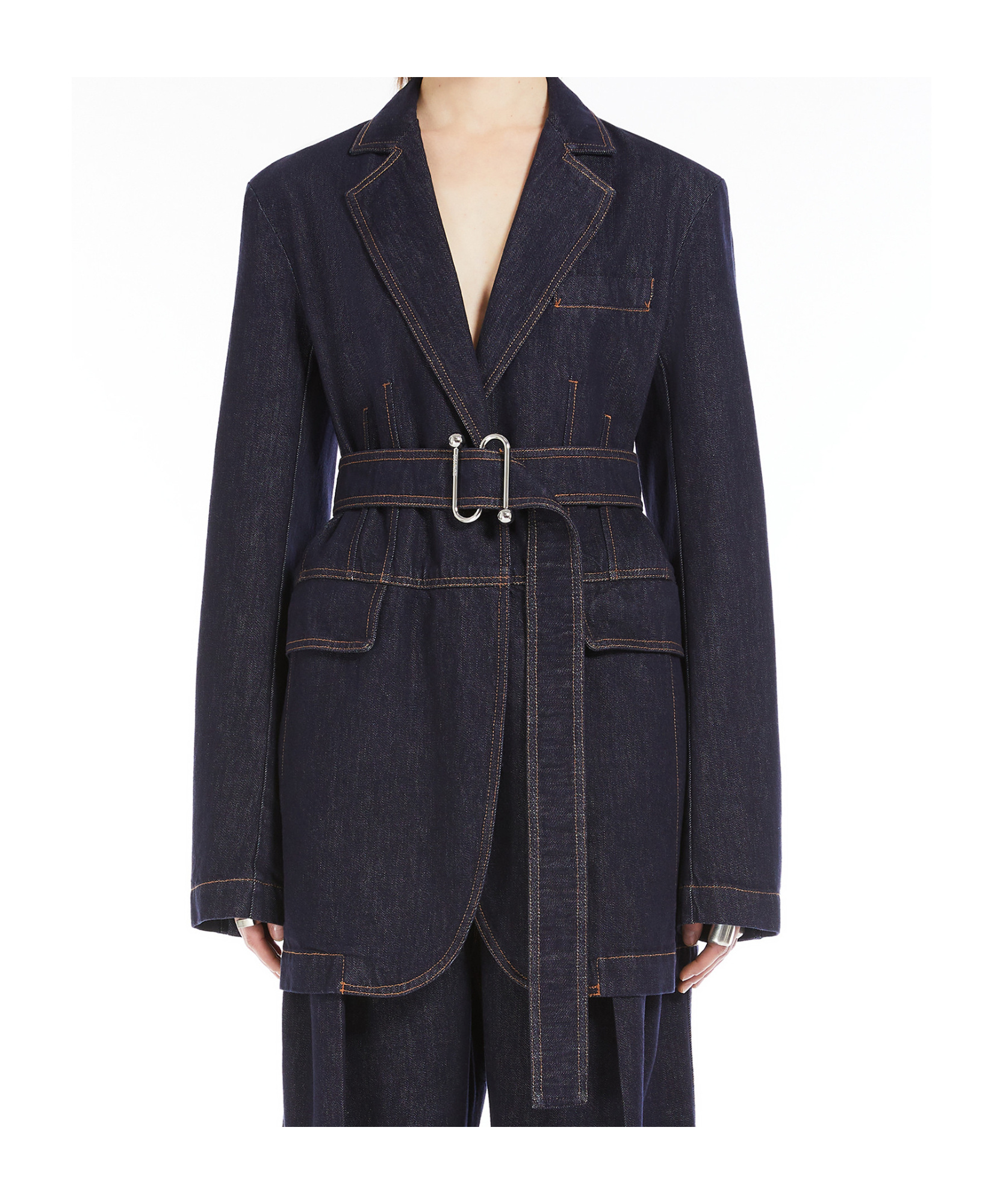 Sportmax Waist Belted Longline Jacket With Notched Lapels In Black