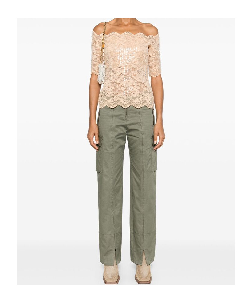 Shop Rabanne Floral Lace Crop Top In Nude