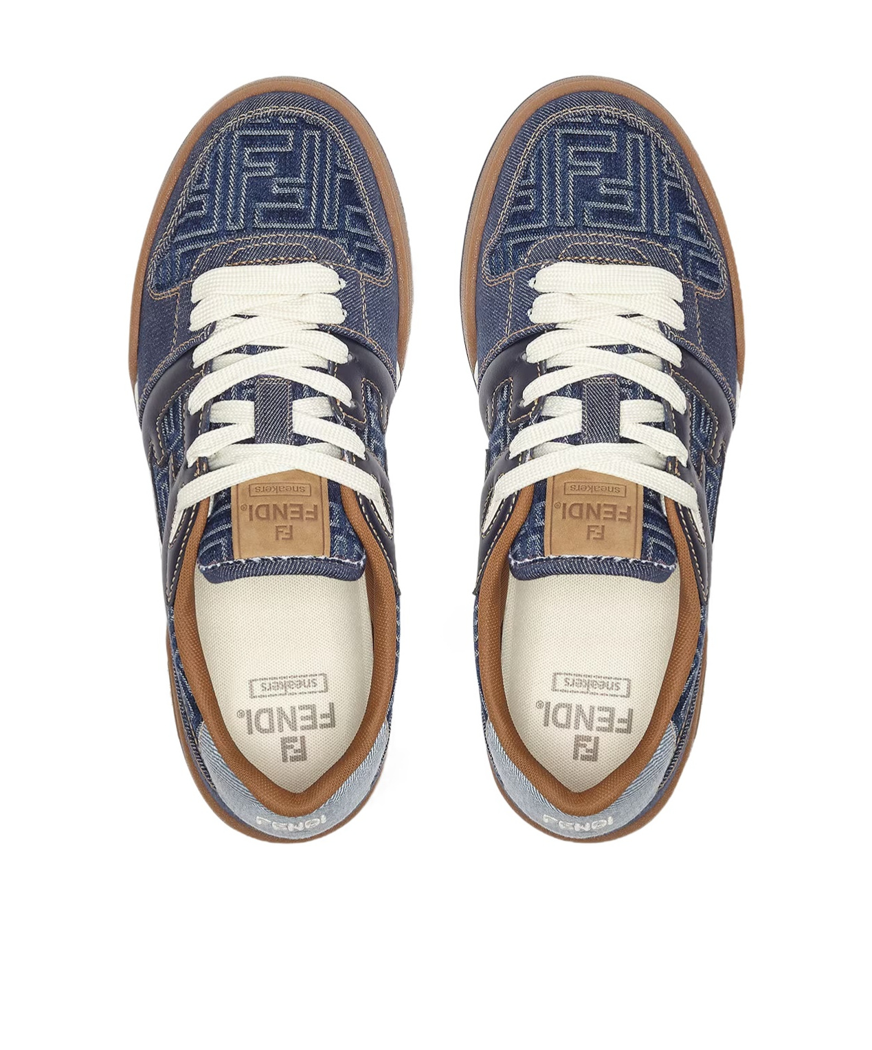 Fendi Match Denim Ff Embossed Sneakers Blue In Blue