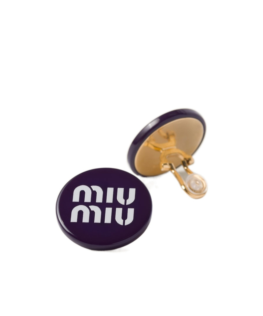 Miu Miu Enameled Metal Earrings With Logo In Black