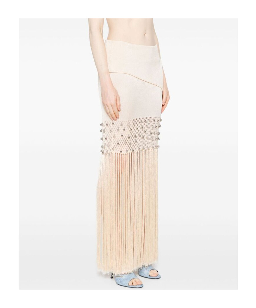 Shop Rabanne Fringed Maxi Skirt In Nude