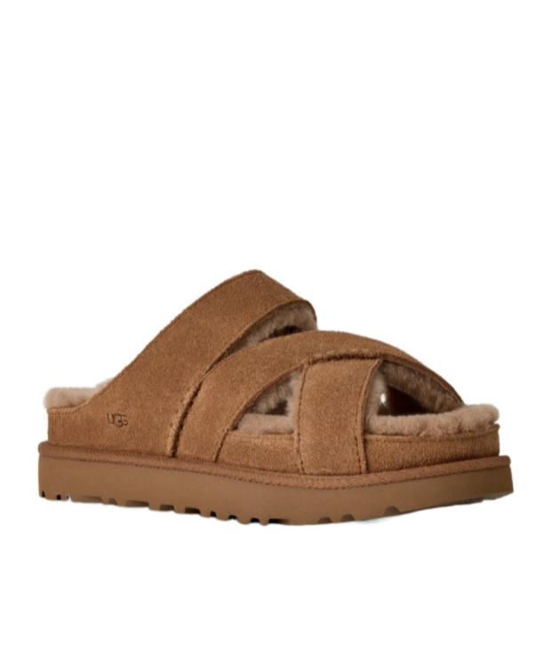 Ugg Chestnut Suede Greenport Cross Strap Sandals In Brown