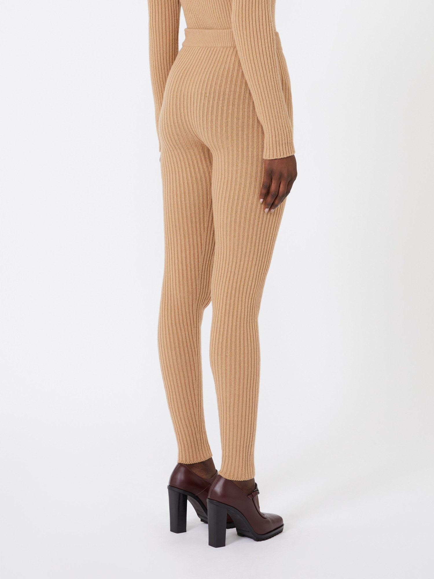 Max Mara Wool And Cashmere Knit Leggings In Brown