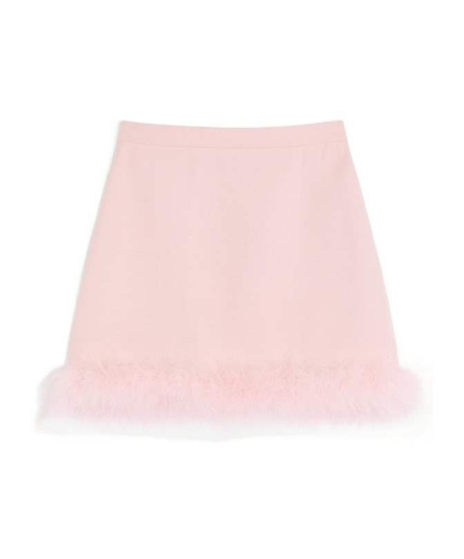 Valentino Short Crepe Couture Skirt With Feathers Woman Rose 42 In Pink