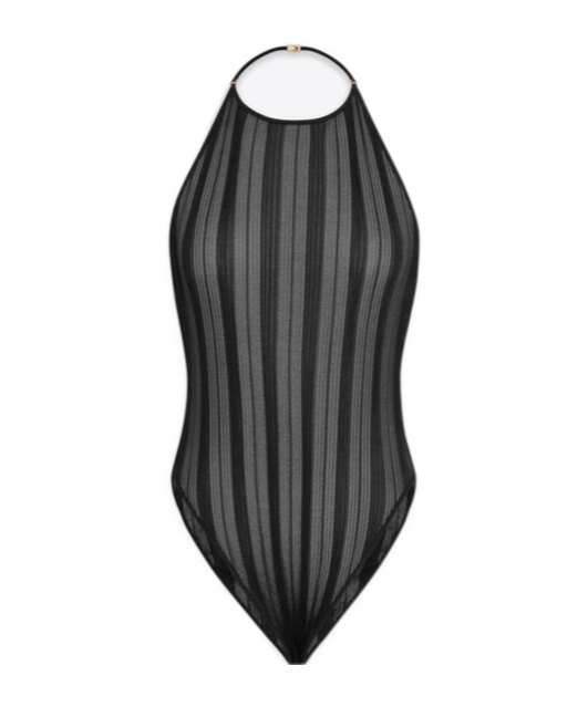 Saint Laurent Semi-sheer Backless Bodysuit In Black