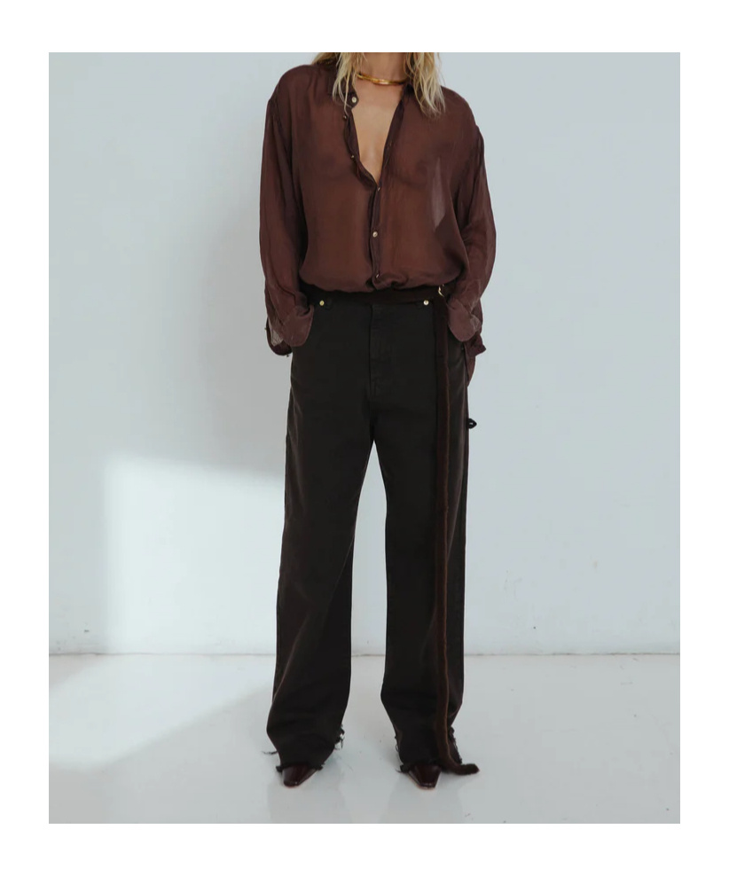 Darkpark Lisa Fur Belt Adorned Loose Fit Carpenter Pants In Multi