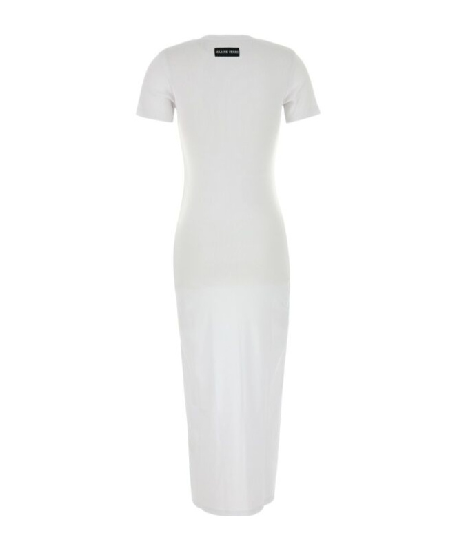 Marine Serre Ribbed Midi Dress Round Neckline In White