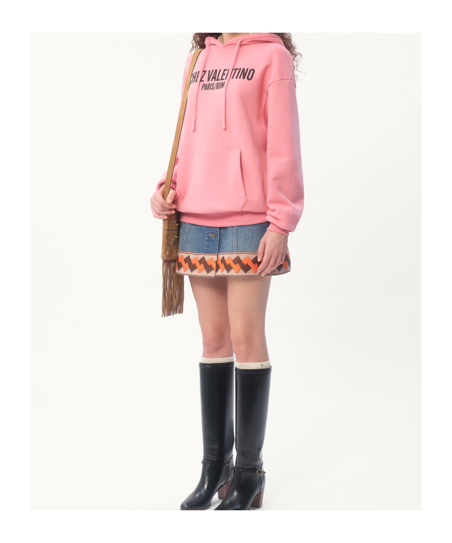 Shop Valentino Cotton Sweatshirt With Hood And Chez  Print In Pink