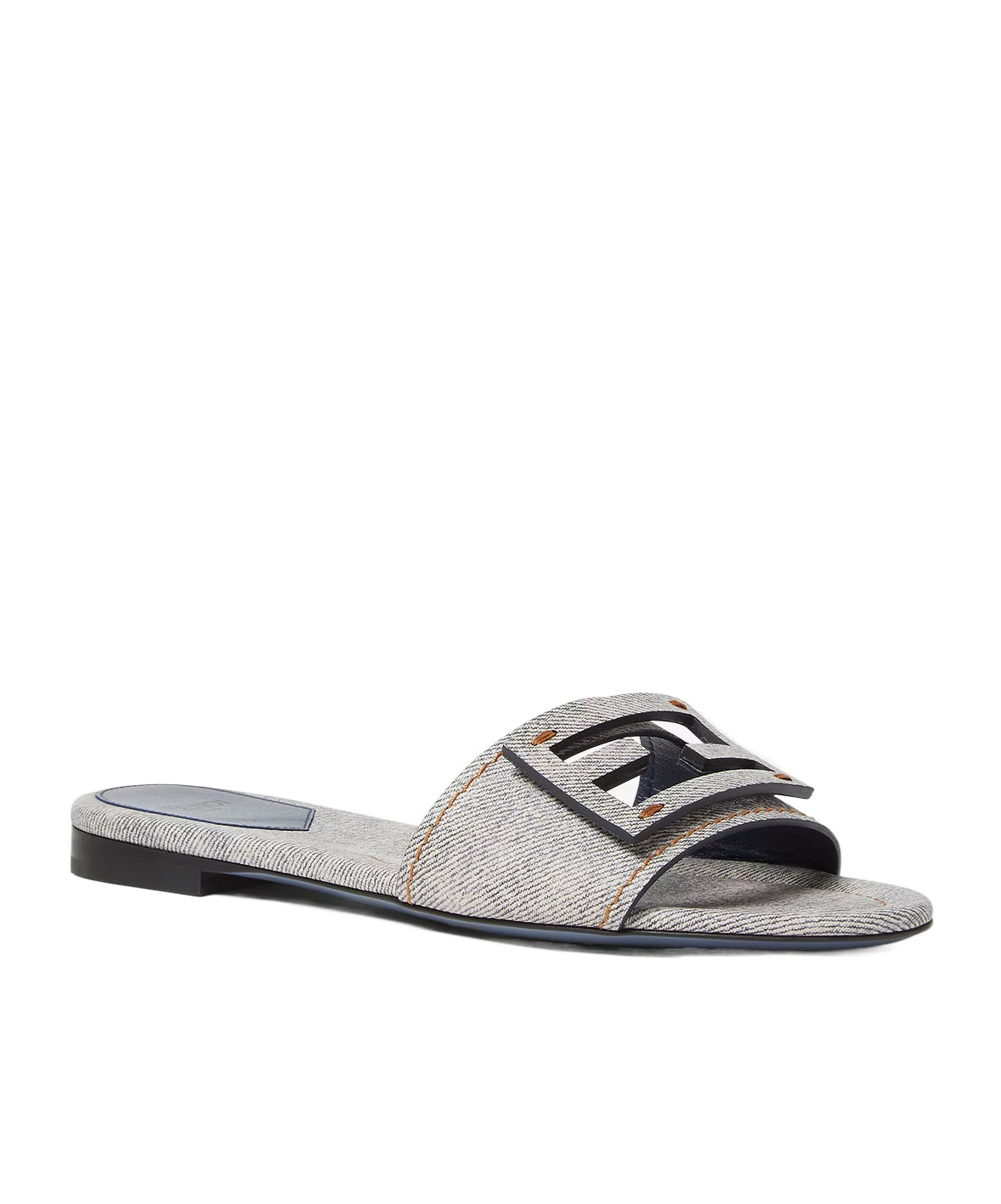 FENDI LIGHT BLUE DENIM-PRINT LEATHER SLIDES