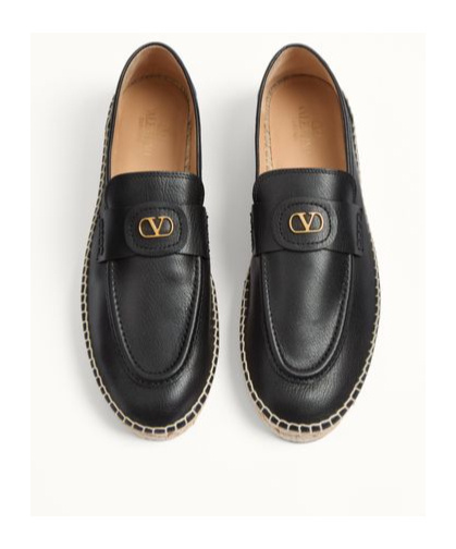 Valentino Garavani Palm Avenue Leather Espadrille Loafers In Black