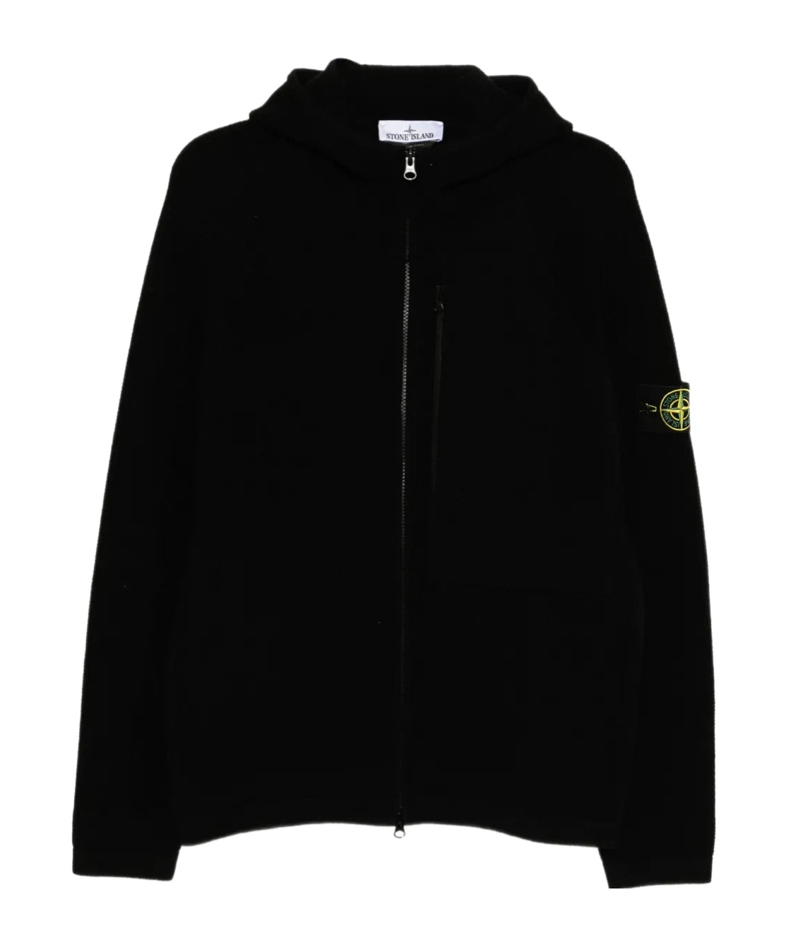 Stone Island Hooded Black Jacket With Logo Patch In Black