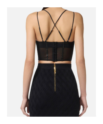 Elisabetta Franchi Top In Neoprene Con Dettagli Corsetto Nero In Black
