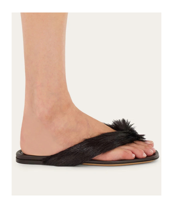 Ferragamo Loly Genuine Shearling Flip Flop In Brown
