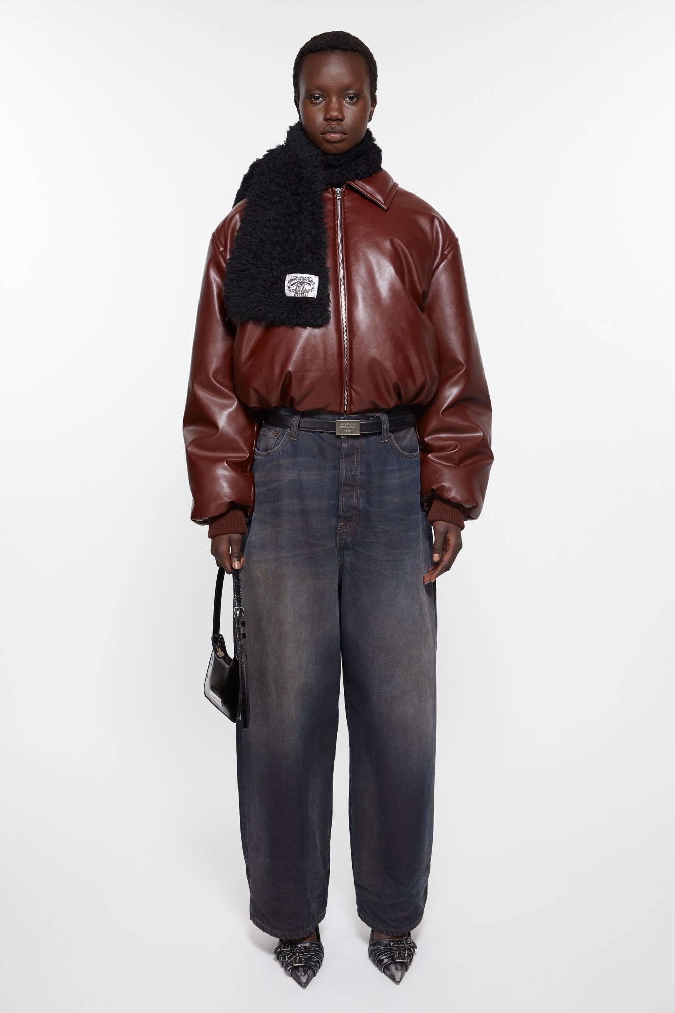 Acne Studios Black Leather Belt With Polished Metal Buckle In Black