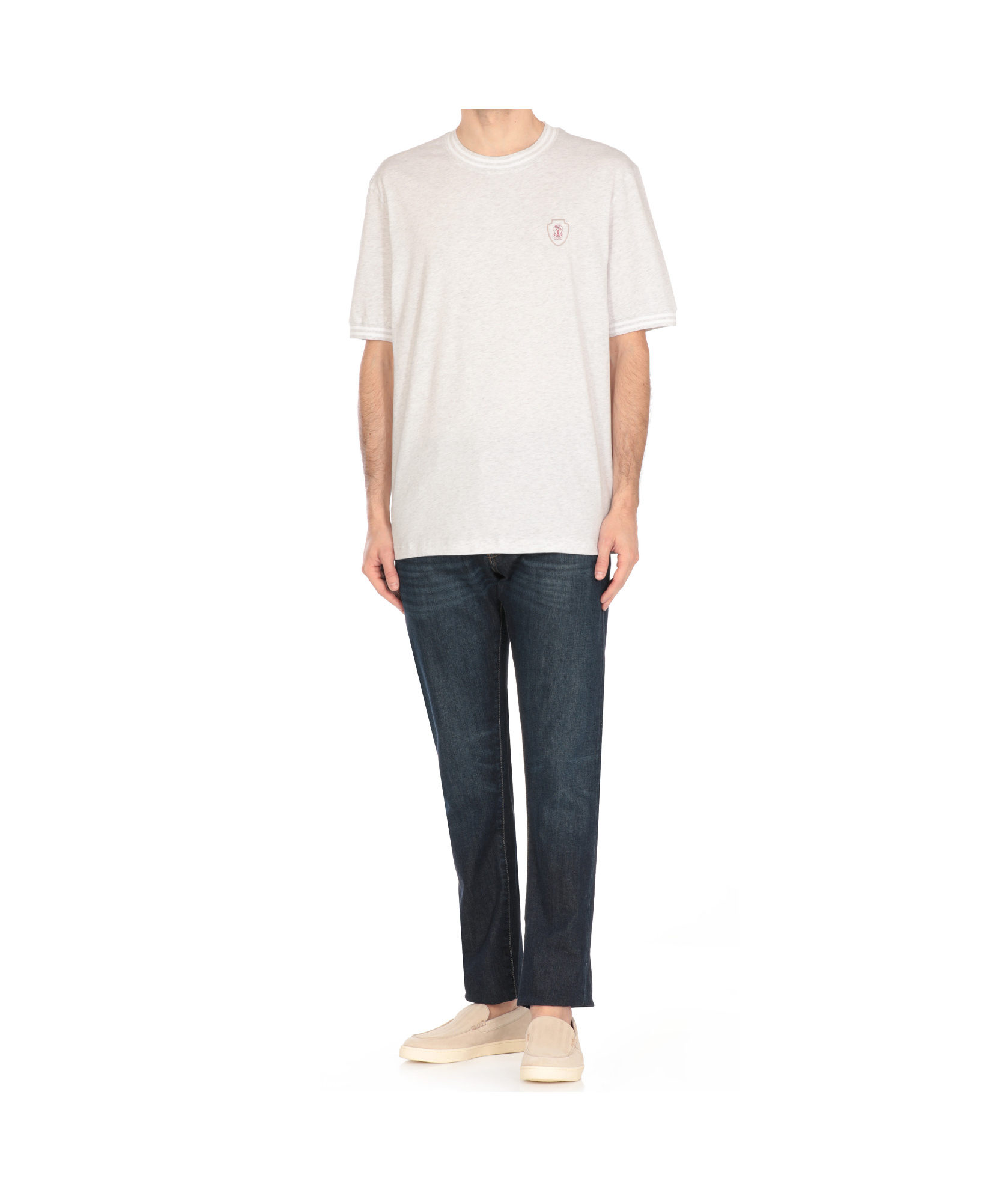Brunello Cucinelli Cotton Jersey Crew Neck T-shirt With Logo In White
