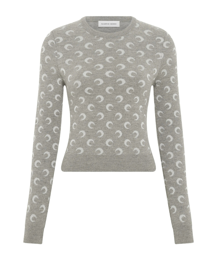 Marine Serre Fitted Short Length Sweater With Crewneck And Long Sleeves In Multi