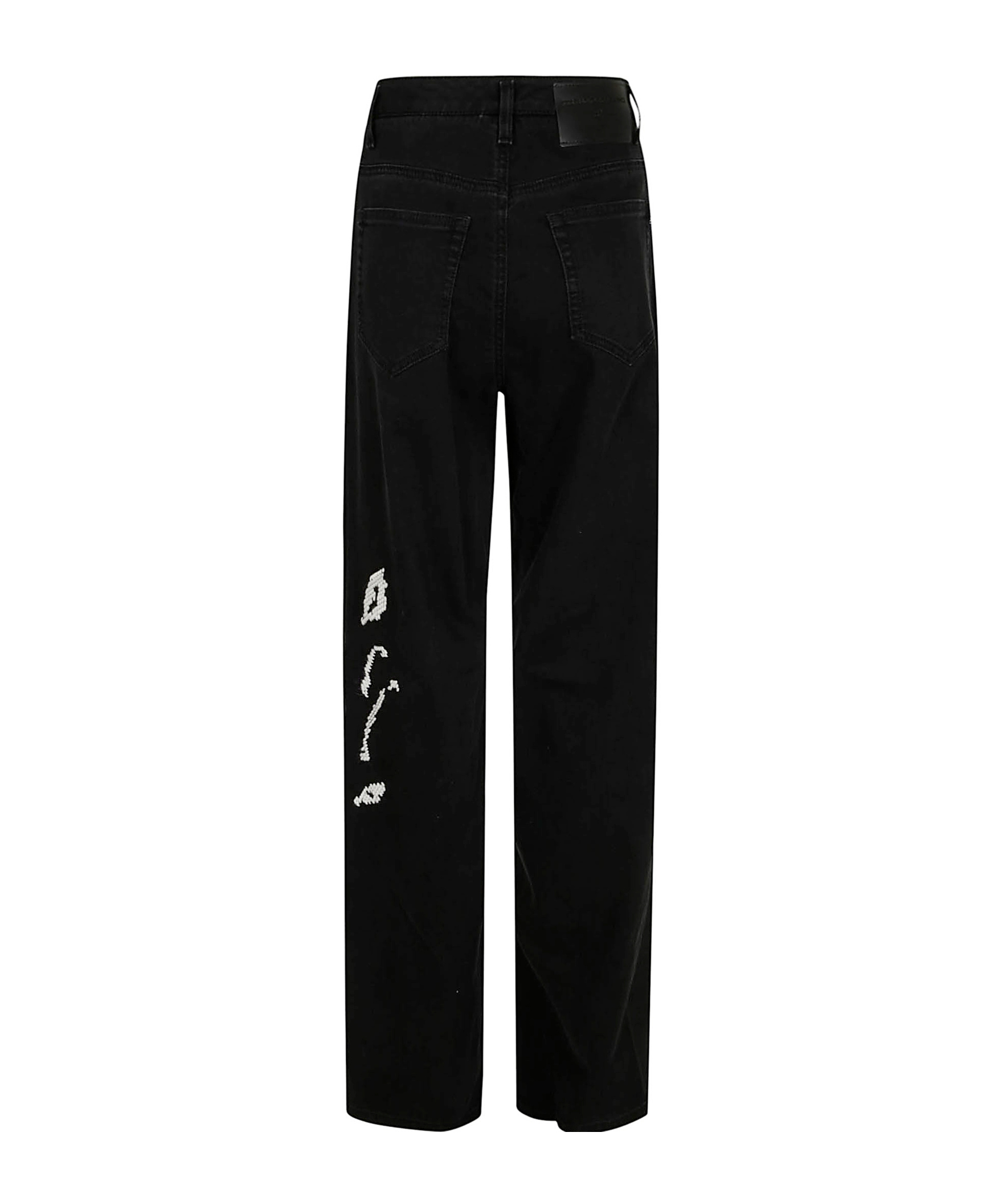 Ermanno Scervino Relaxed Fit Denim Trousers Floral Embroidery In Black