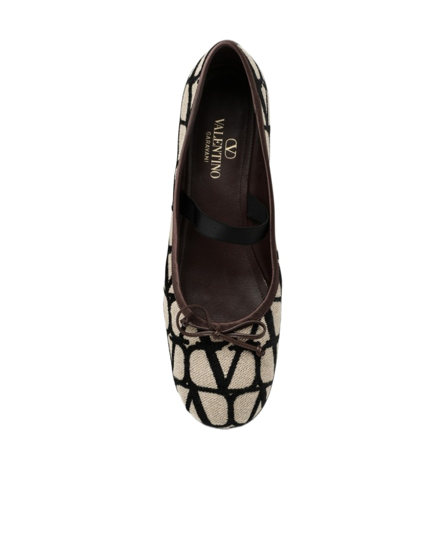 Valentino Ballerinas With Iconographic Motif And Bow Detailing In Black