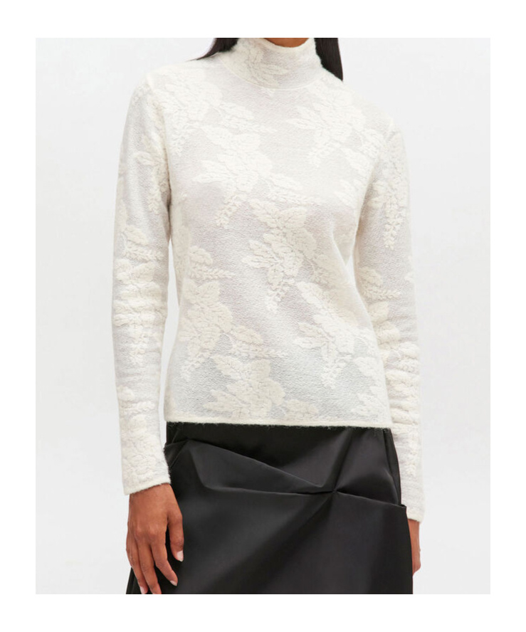 Ganni Ivory Sheer Turleneck In White
