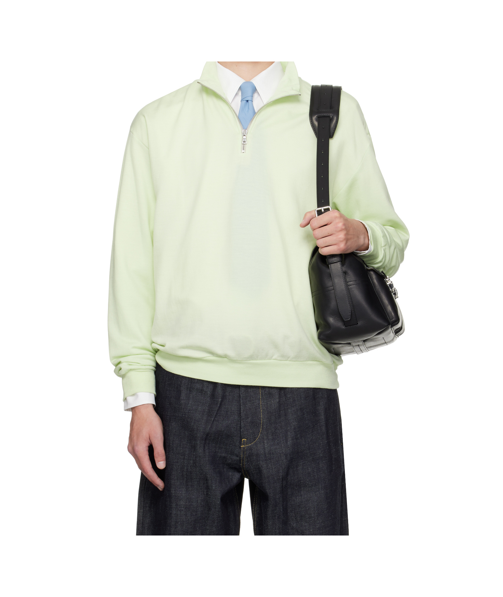 Auralee Green Light Wool Sweat Half Zip Sweatshirt In Green